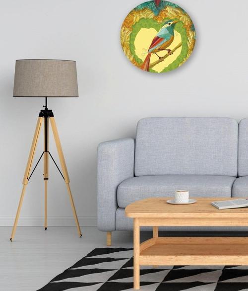 Kuş Vektörel Yuvarlak Tasarım Mdf Tablo