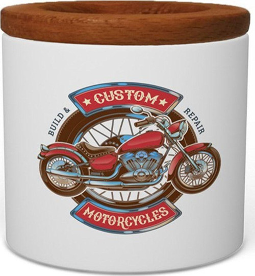 Custom Motorcycles Motorsikletli Ahşap Kapaklı Seramik Kalemlik