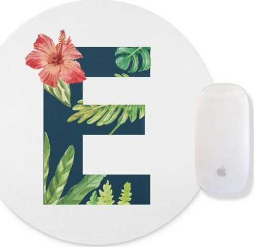 Tropikal Desenli E Harfli Yuvarlak Mouse Pad