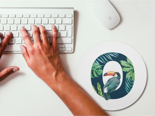 Tropikal Desenli O Harfli Yuvarlak Mouse Pad