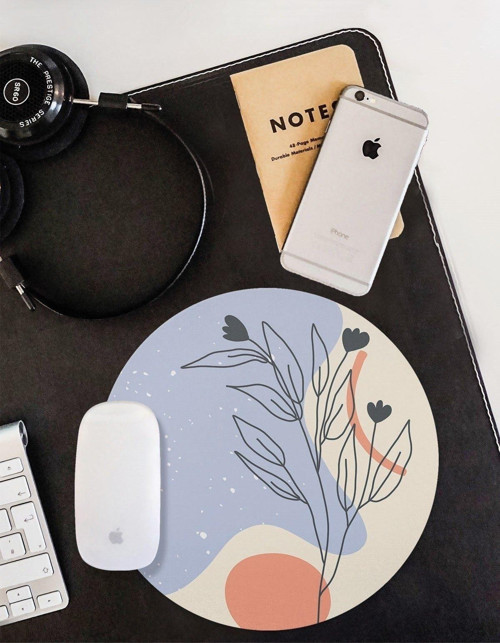 Soyut Çizim Çiçek Yuvarlak Kaymaz Taban Mouse Pad