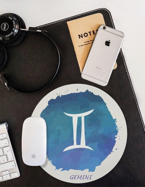 Ikizler Burcu Sembolü Yuvarlak Kaymaz Taban Mouse Pad