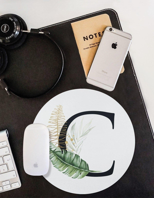 Tropik Desenli C Harfli Kaymaz Taban Yuvarlak Mouse Pad