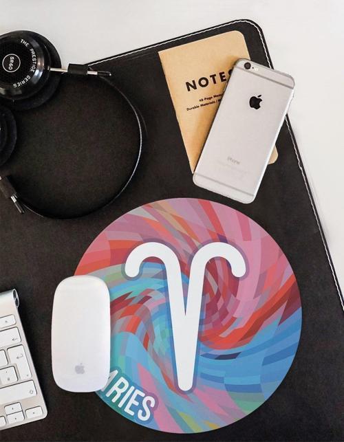 Koç Burcu Sembolü Yuvarlak Kaymaz Taban Mouse Pad