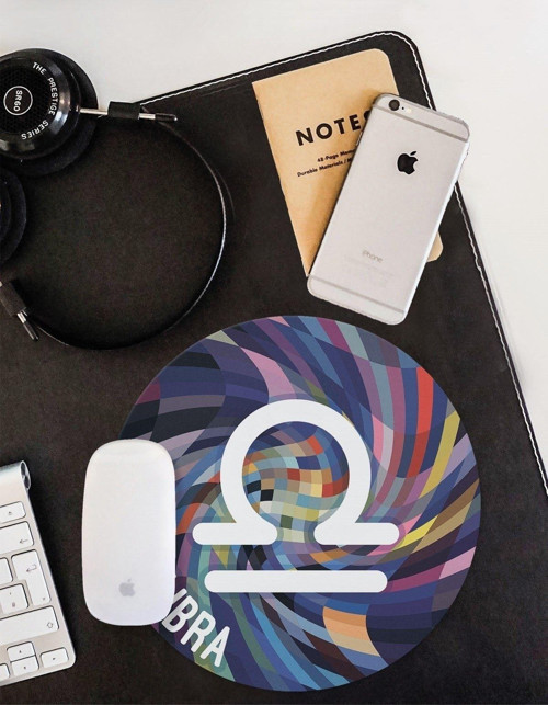 Terazi Burcu Sembolü Yuvarlak Kaymaz Taban Mouse Pad