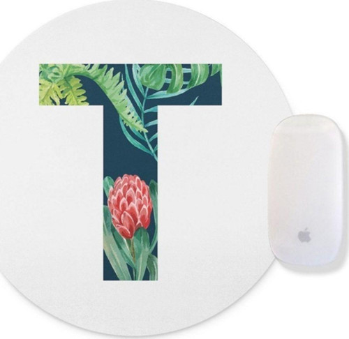 Tropikal Desenli T Harfli Yuvarlak Mouse Pad