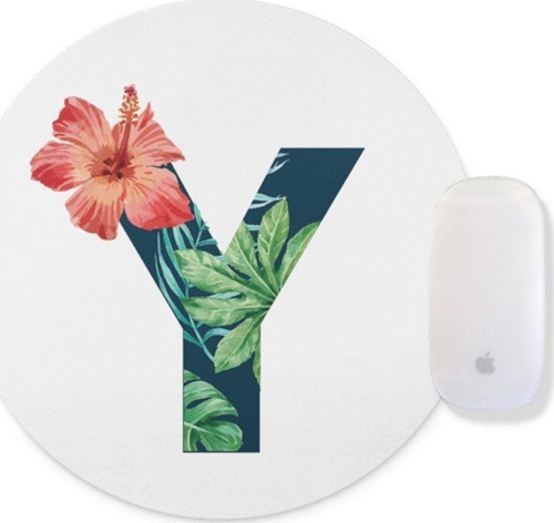 Tropikal Desenli Y Harfli Yuvarlak Mouse Pad