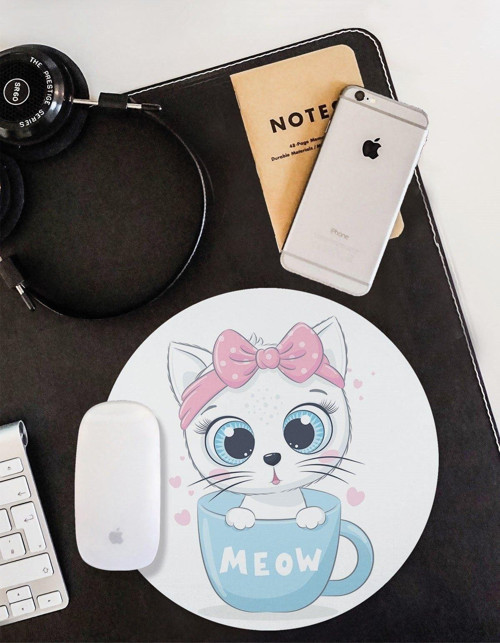 Minik Kedi Kaymaz Taban Yuvarlak Mouse Pad