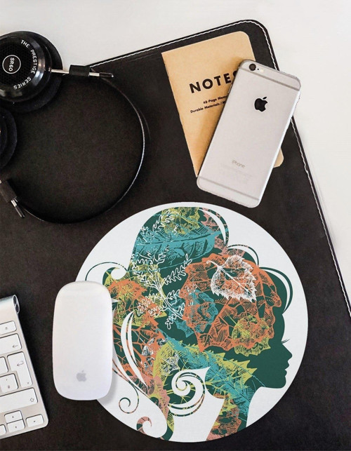 Özel Tasarım Kadın Silüet Kaymaz Taban Yuvarlak Mouse Pad