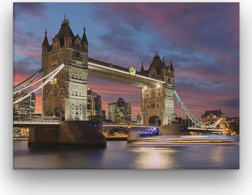 Londra Köprüsü Kalın Çerçeveli Ahşap Duvar Tablosu 42X52 Cm