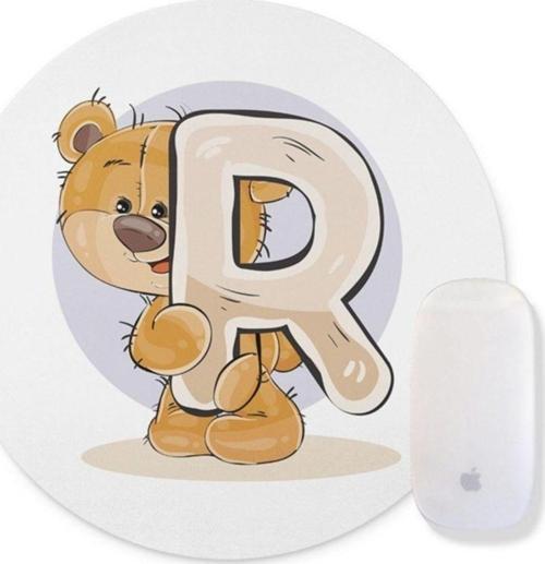 Ayıcık Desenli R Harfli Yuvarlak Mouse Pad