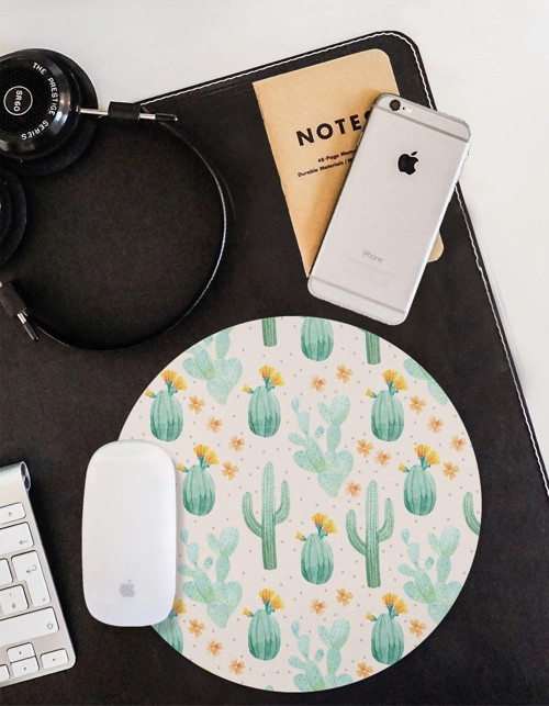 Kaktüs Desenli Yuvarlak Kaymaz Taban Mouse Pad