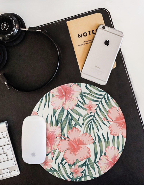 Tropik Çiçekler Desenli Kaymaz Taban Yuvarlak Mouse Pad