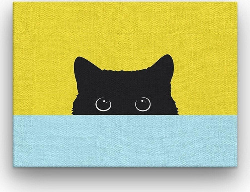 Siyah Kedi Kalın Çerçeveli Ahşap Duvar Tablosu 42X52 Cm