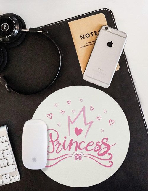 Prenses Yazılı Yuvarlak Kaymaz Taban Mouse Pad