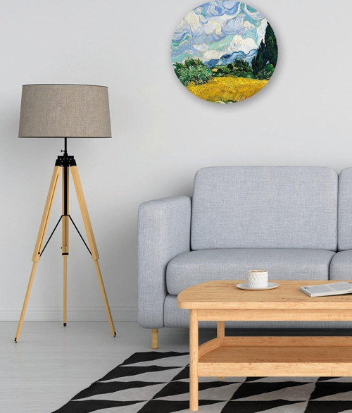 Van Gogh Buğday Tarlası Ve Selviler Yuvarlak Tasarım Mdf Tablo