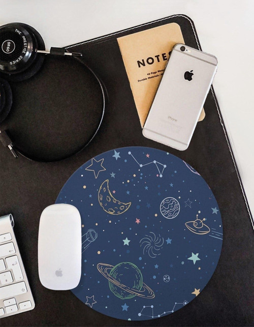 Uzay Ve Gezegen Desenli Yuvarlak Mouse Pad