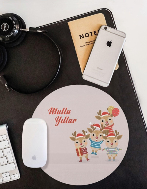 Yılbaşı Temalı Kaymaz Taban Yuvarlak Mouse Pad