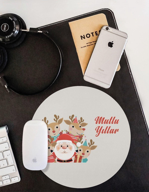 Yılbaşı Temalı Kaymaz Taban Yuvarlak Mouse Pad