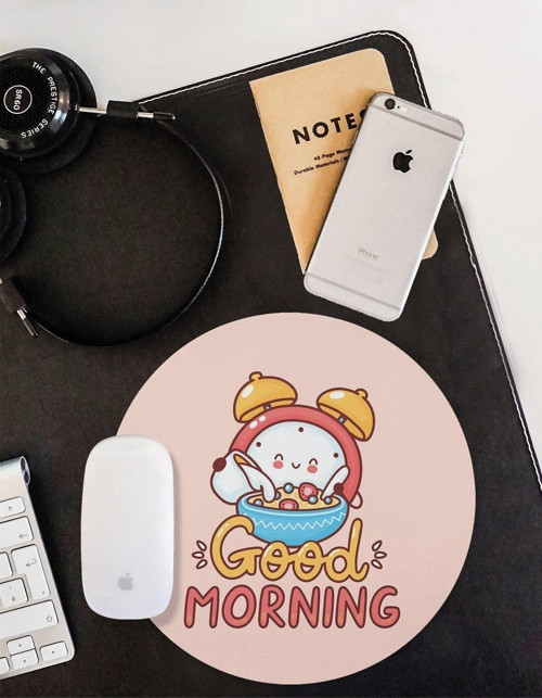 Günaydın Çalar Saat Yuvarlak Kaymaz Taban Mouse Pad