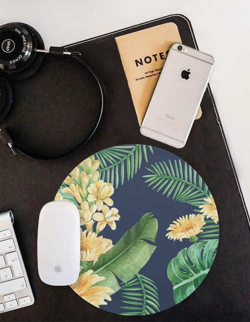 Tropikal Yapraklar Yuvarlak Kaymaz Taban Mouse Pad