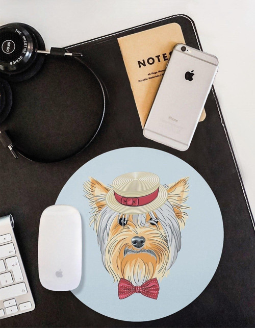 Hipster Köpek Yuvarlak Kaymaz Taban Mouse Pad