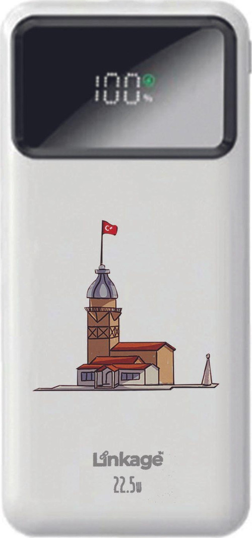 Linkage 10000 Mah Kız Kulesi Baskılı Beyaz 22,5 W Hızlı Şarj Özellikli Lcd Ekranlı Powerbank