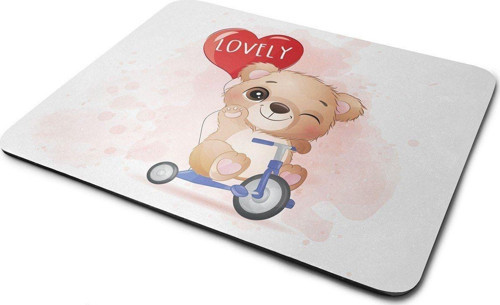 Bisiklet Süren Ayıcık Desenli Dikdörtgen Mouse Pad