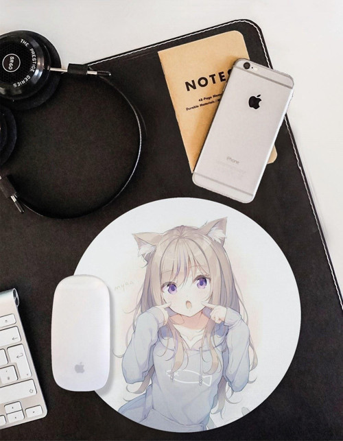 Anime Kız Yuvarlak Kaymaz Taban Mouse Pad