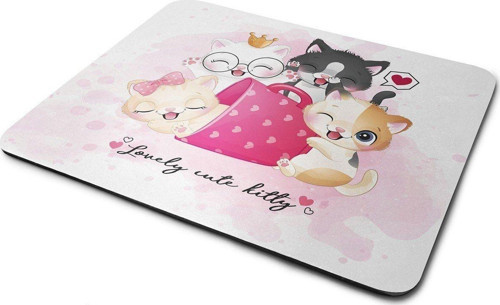 Mutlu Kedi Ailesi Dikdörtgen Kaymaz Taban Mouse Pad