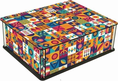 Etnik Desenli 6 Bölmeli Ahşap Çay Kahve Saklama Kutusu