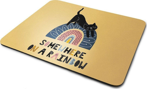 Gökkuşağı Üzerinde Kedili Dikdörtgen Kaymaz Taban Mouse Pad