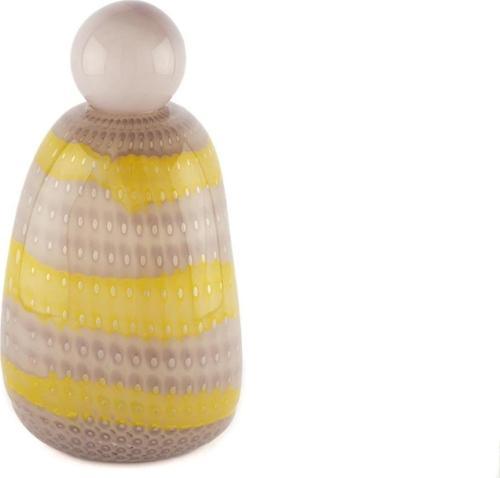 Lila Kapaklı Sarı Çizgili Cam Vazo 19x33cm