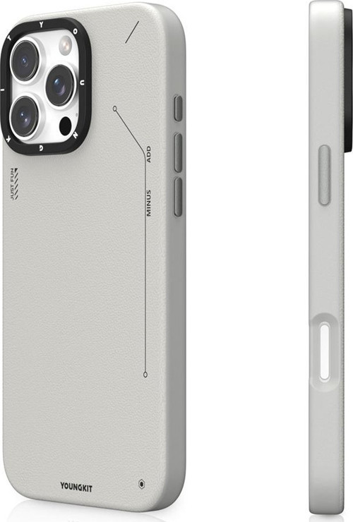 iPhone 15 Pro Kılıf Magsafe Özellikli Basit Mat Deri Desenli Youngkit Tech Fashion Serisi Kapak Gri