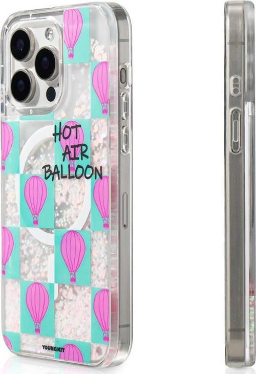 iPhone 16 Pro Kılıf Magsafe Uyumlu Parlak Kumlu Sıvılı Youngkit Pink Dream Quicksand Serisi Turkuaz