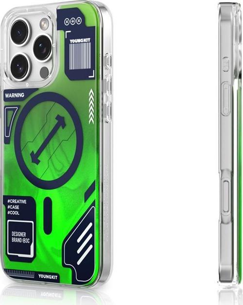 iPhone 16 Pro Max Kılıf Magsafe Özellikli Parlak Kumlu Sıvılı Tasarımlı Galaxy Fantasy Serisi Yeşil