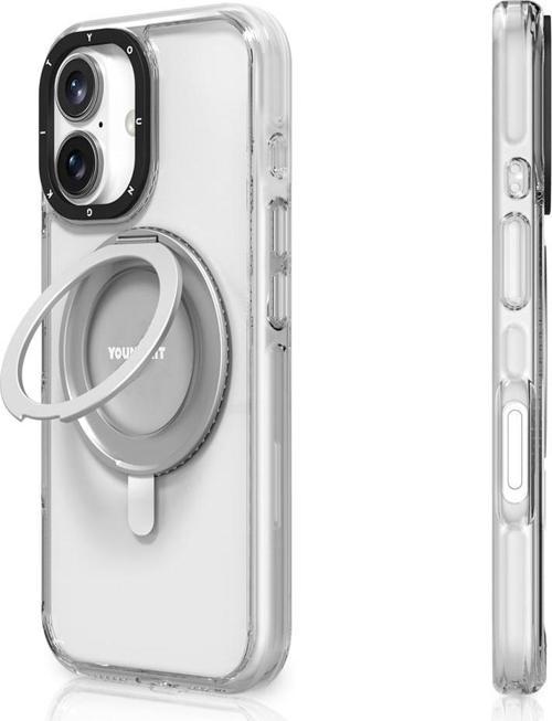 iPhone 16 Uyumlu Kılıf Magsafe Şarj Özellikli Parmak Ring Standlı Youngkit Pivot Serisi Kapak Şeffaf