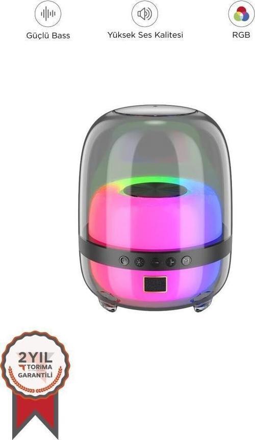 BTS-1843 Siyah Kablosuz Taşınabilir RGB Işıklı Bluetooth Hoparlör Speaker