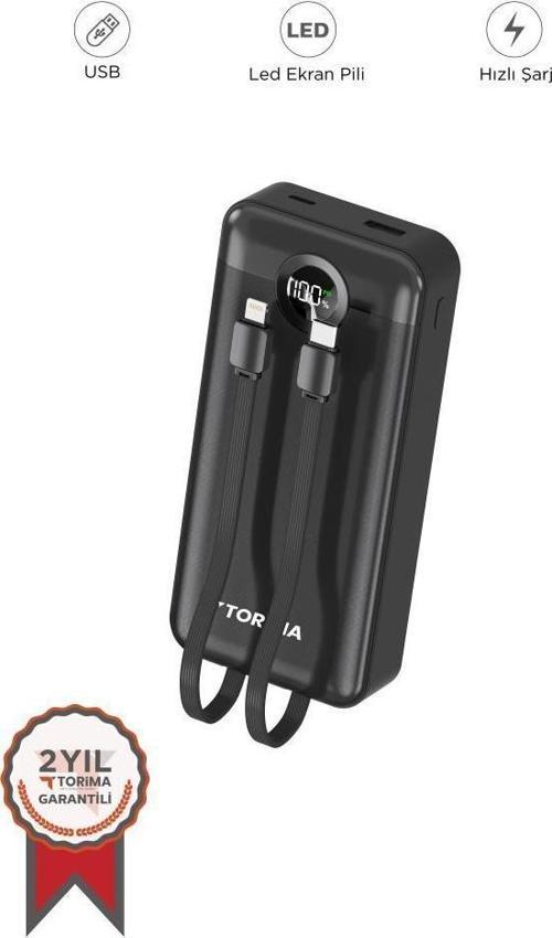 TRM-1025 Siyah 20000mAh 2 Çıkışlı Taşınabilir Hızlı Şarj Dijital Göstergeli Powerbank