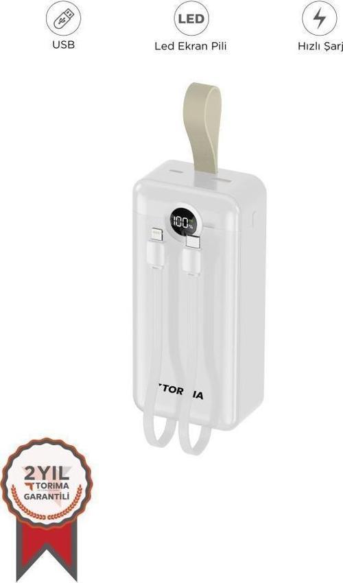 TRM-1035 Beyaz 30000mAh 2 Çıkışlı Taşınabilir Hızlı Şarj Dijital Göstergeli Powerbank