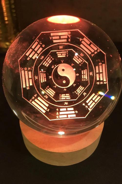 3D Led Işık Cam Küre Çok Renk Gece Lambası Yin Yan 8 cm Mega Boy