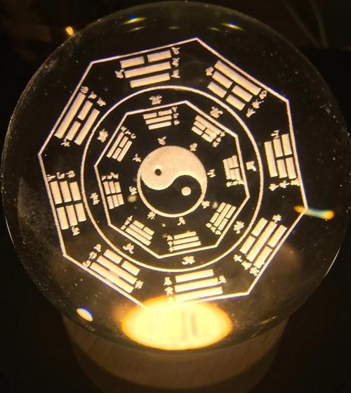 3D Led Işık Cam Küre Tek Renk Gece Lambası Yin Yan 8 cm Mega Boy