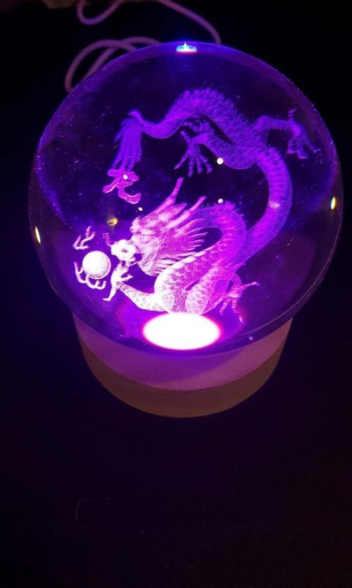 Dragon Ejderha 3D Led Işık Cam Küre Çok Renk Gece Lambası Feng Shui 8 cm Mega Boy Koruyucu