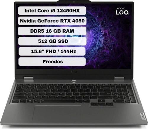 LOQ 15IAX9 83GS007WTR16 Intel Core i5 12450HX 16GB 512GB SSD RTX 4050 Freedos 15.6 FHD Taşınabilir Bilgisayar