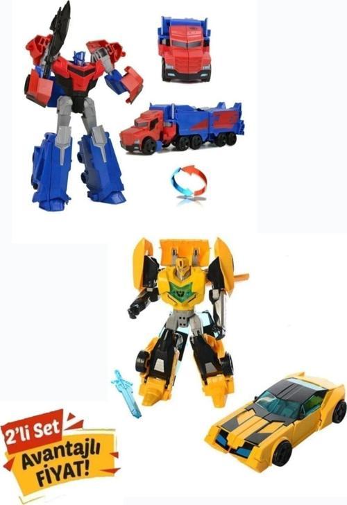 Metal Gövdeli Dönüşebilen Transformer Robot Bumblebe Ve Optimus Prime Araba 2'li Set 20 cm