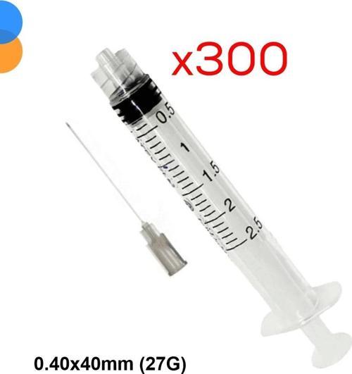 Dental Luer Lock ( Kilitli) Enjektör 2ml Kısa Uç 0.40x40mm 27G - 300 Adet - 1 Kutu