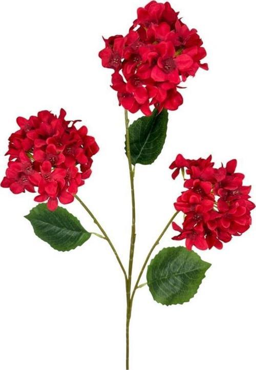 Yapay Çiçek Ortanca 3 Toplu Kırmızı Tek Dal Tomurcuklu 75*25 cm Kumaş Çiçek Uzun Dal