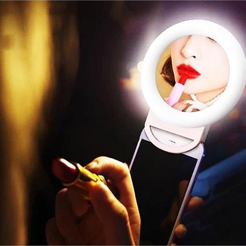 Aynalı Şarjlı Led Selfie Işığı Led Ring Light Halka Telefon Işığı 36 Led 3 Kademe Büyük Boy 12 Cm