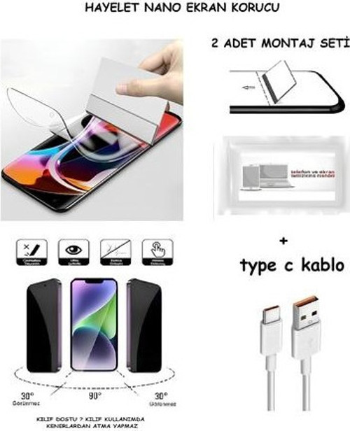 Samsung Galaxy M31 Nano Ekran Koruyucu Esnek MAT HAYALET + Type C Kablo