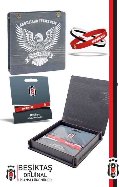 Orijinal Lisanslı 3'lü BJK Silikon Çocuk Bileklik Hediyelik Ahşap Kutulu